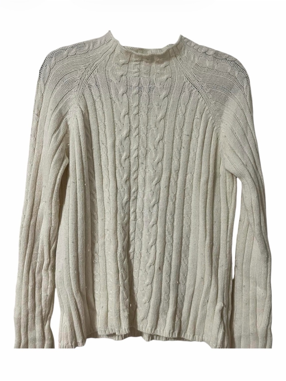 Angora Blend Rory Gilmore Cable Knit Sweater Ivory Size Large Vintage 90s 2000s